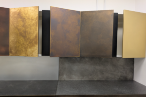 Brass kitchen doors and panels in satin and aged finishes, handcrafted to match brass worktops and splashbacks