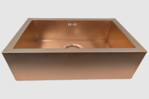 Front view of Belfast Butler copper sink with apron-front design