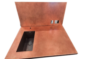 Integrated copper sink with matching copper splashback panel
