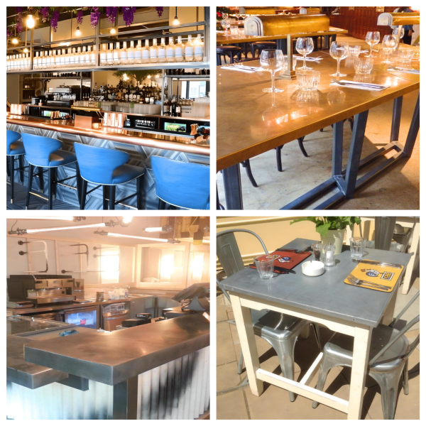 brass copper zinc hospitality interior metal surfaces table tops and bar counters