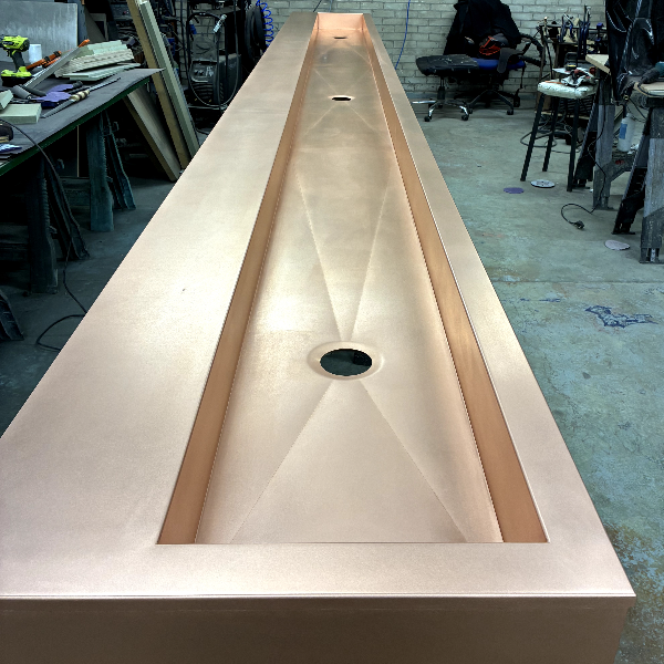 Completed six metre copper trough sink in our Liverpool workshop
