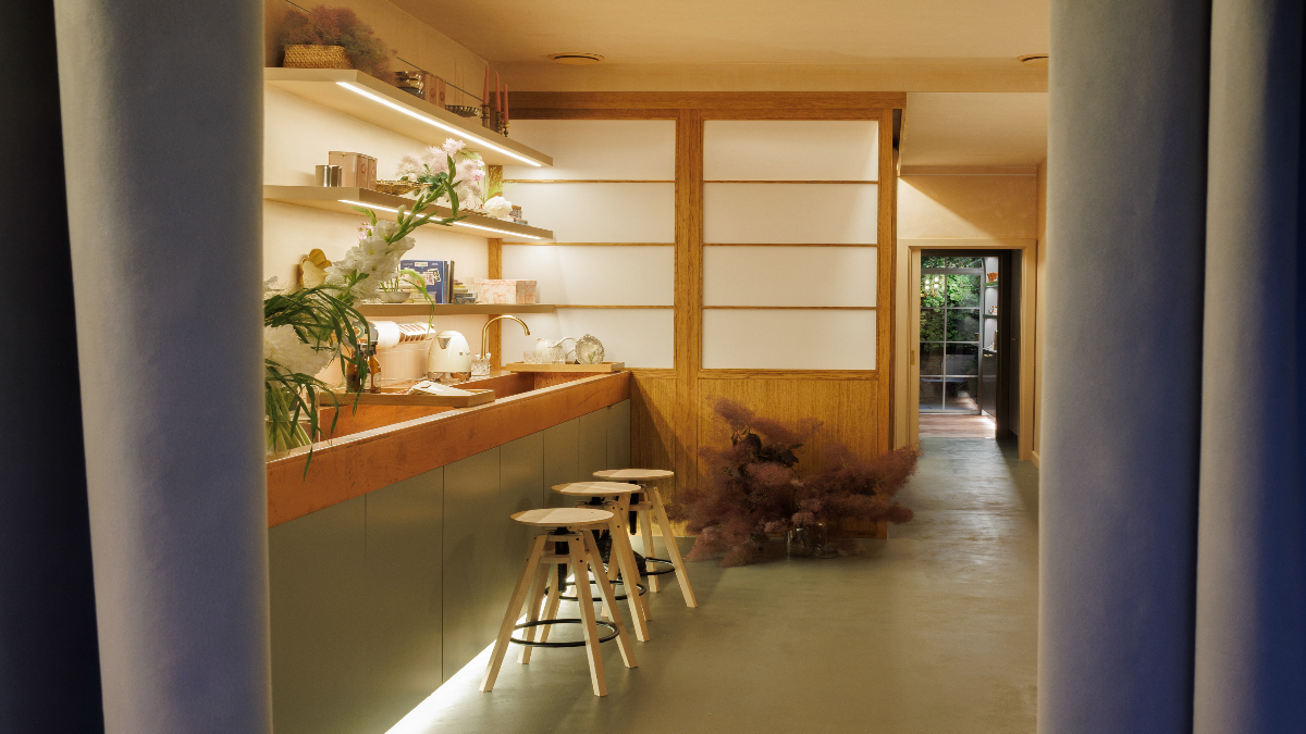 Moss & Landish floral studio interior featuring a bespoke copper trough sink and counter