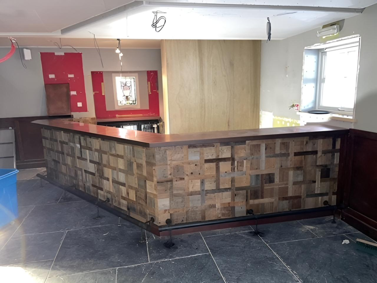 Copper bar top installed during refurbishment of the Loch Ness Inn Brewery Bar